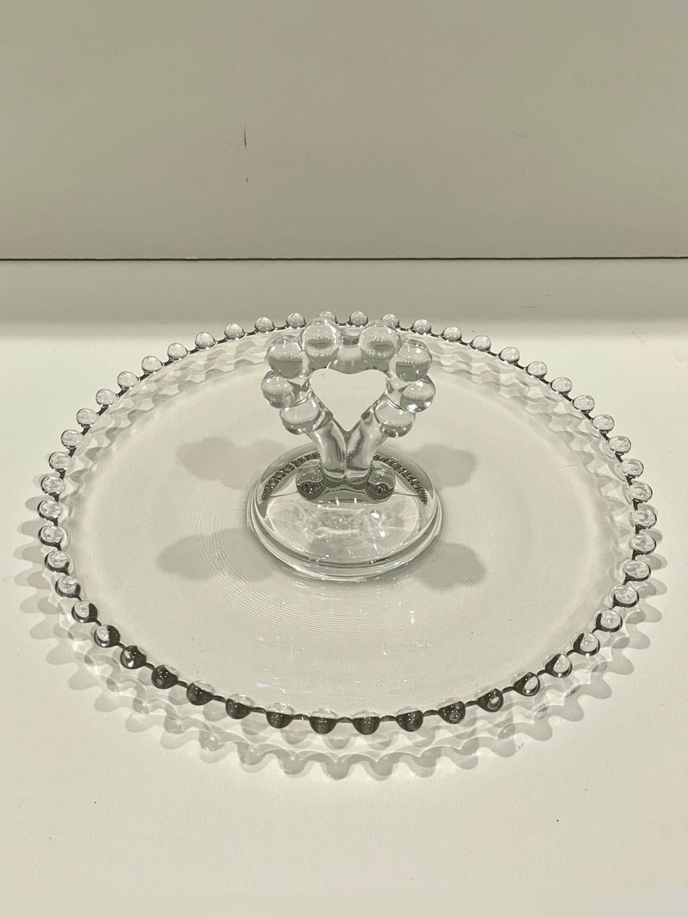 Imperial Glass “Candlewick” Tidbit Tray w Tall Heart Handle | Beaded Glass | EUC